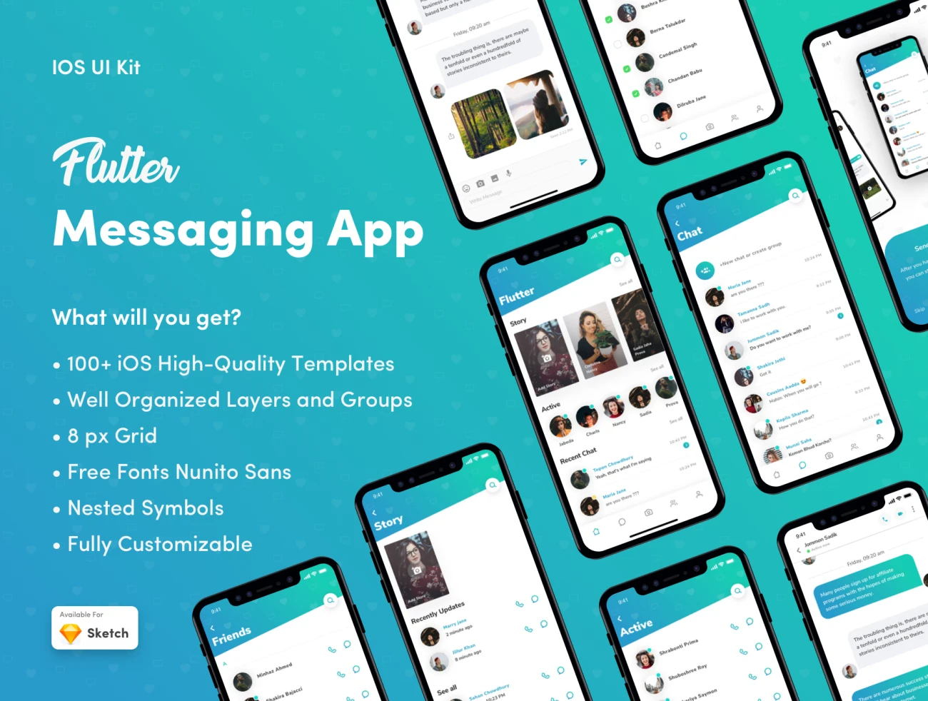 Flutter Messaging App UI Kit 颤音信息app应用用户界面套件-UI/UX-到位啦UI