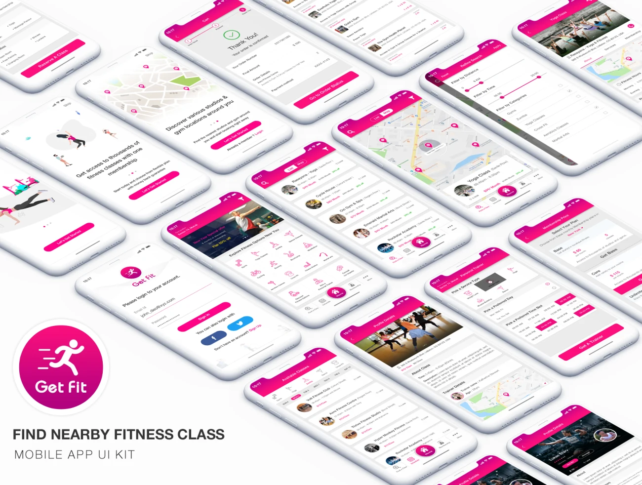 GET FIT - Find NearBy Fitness Classes App UI 健身-找到附近的健身课程app应用界面-UI/UX-到位啦UI