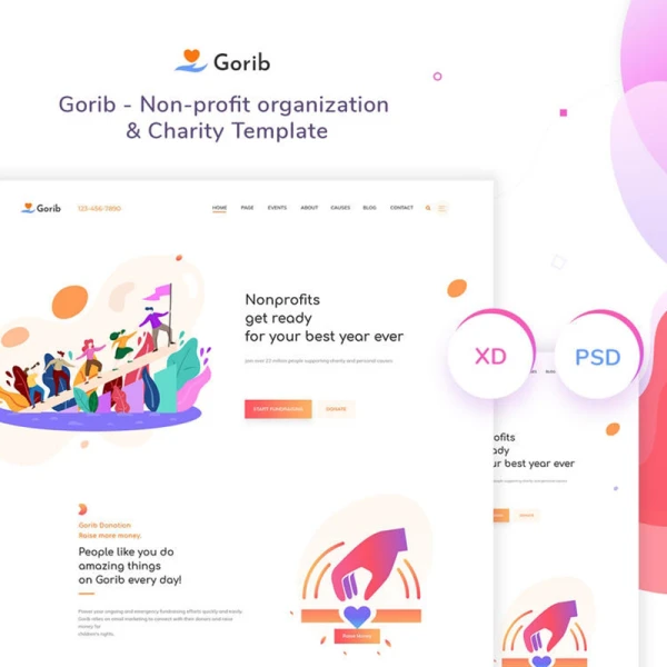 Gorib - Creative NonProfit Fundraising Charity Template(xd) 创意非营利募捐慈善模板xd