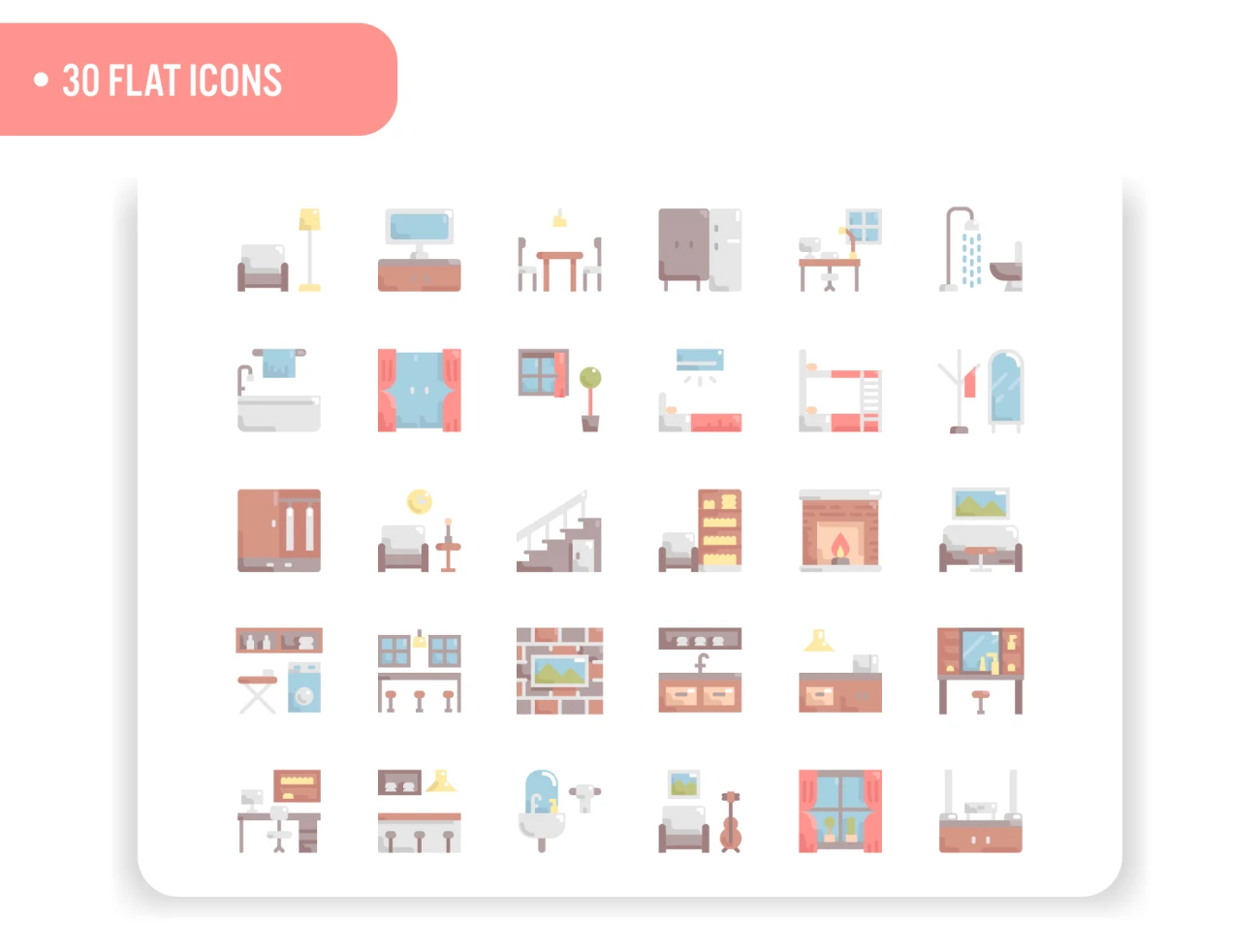 Interior and Furniture Icon Set 房间室内和家具图标集-3D/图标、UI/UX-到位啦UI