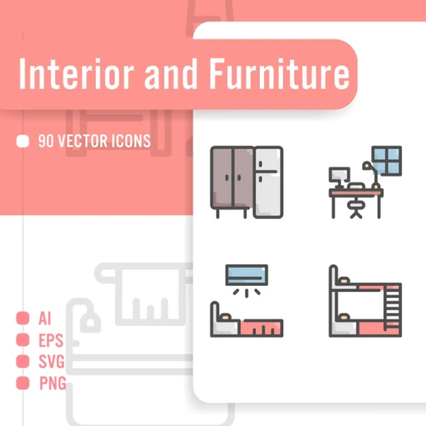 Interior and Furniture Icon Set 房间室内和家具图标集