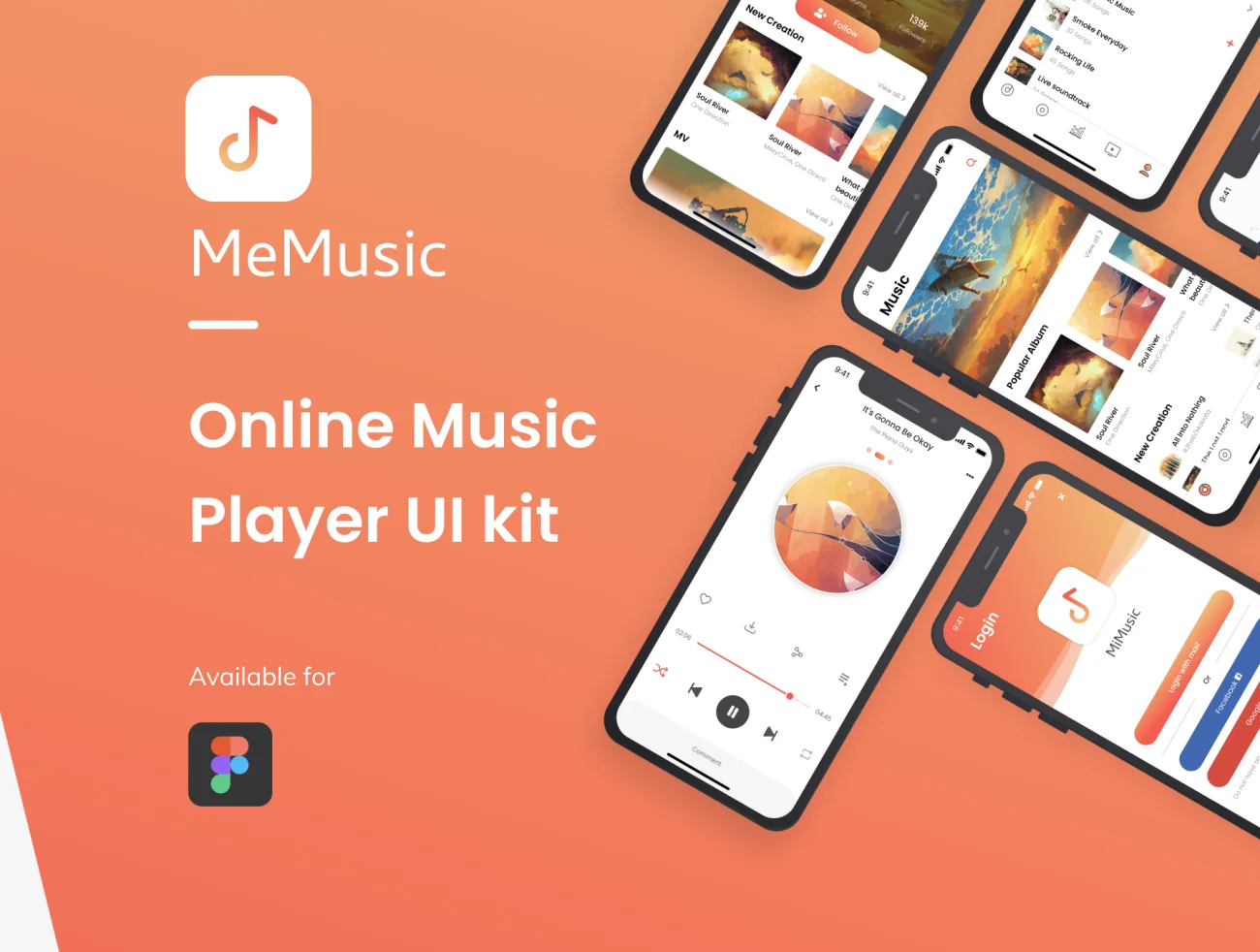 MeMusic Online Music Player Mobile App UI Kit 在线音乐播放器移动app应用UI套件-UI/UX、ui套件、应用、播放器-到位啦UI