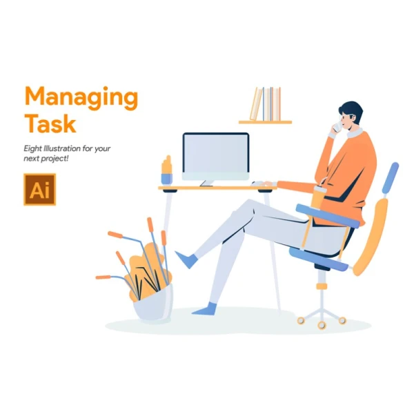 Businessman Working and Managing Task Illustration Concept 商人工作和管理任务插画概念