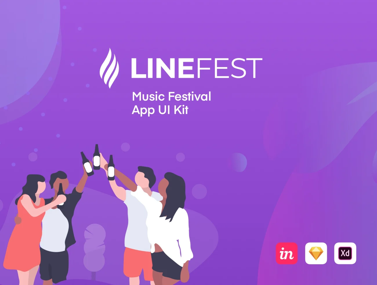 LineFest Music Festival Mobile App UI Kit XD 音乐节以及日程应用套装-UI/UX、ui套件、卡片式、应用、播放器、日历、预订-到位啦UI