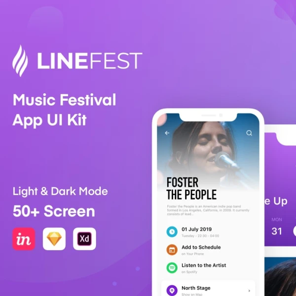 LineFest Music Festival Mobile App UI Kit Sketch 音乐节以及日程应用套装