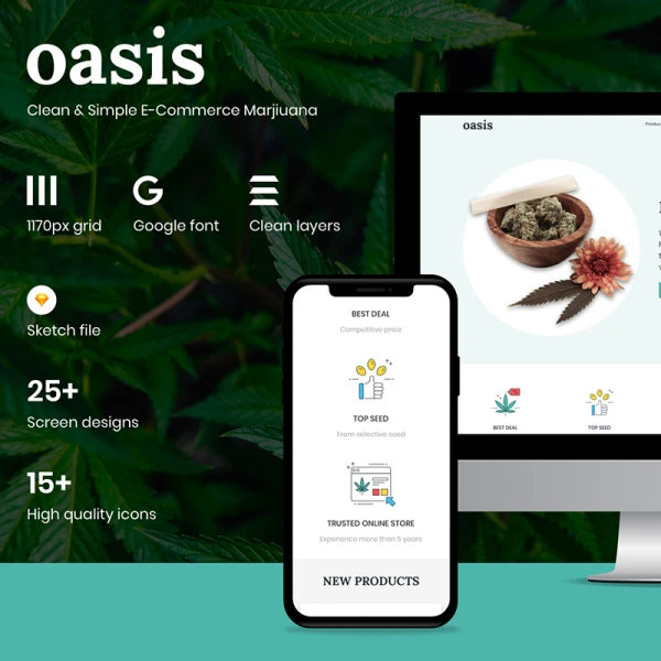 Oasis - Marijuana eCommerce Sketch 电子商务设计套件