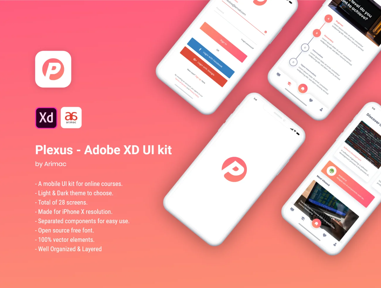 Plexus - Free Adobe XD UI kit adobe XD 在线课堂UI套件-UI/UX-到位啦UI