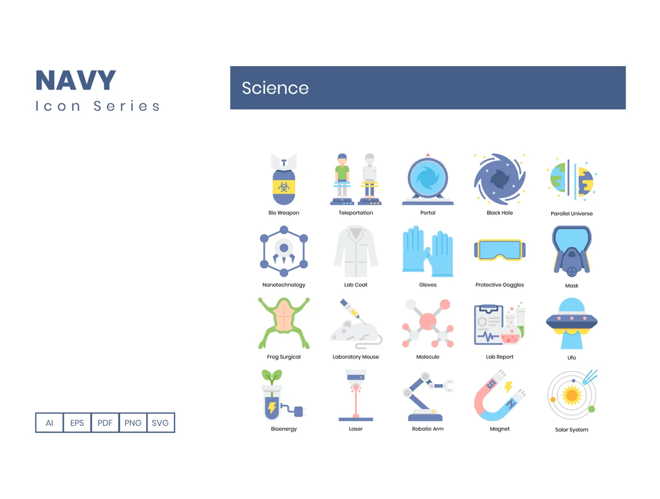 Science Icons Navy Series 科学研究图标海军蓝系列-3D/图标-到位啦UI