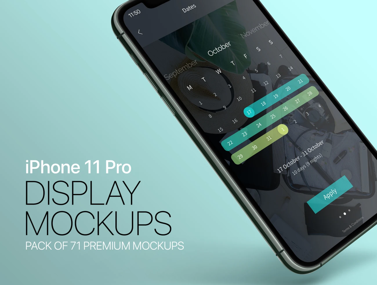 iPhone 11 Pro Display Mockups 苹果手机显示屏实物实景展示智能样机模型-产品展示、优雅样机、创意展示、办公样机、实景样机、手机模型、样机、简约样机、苹果设备-到位啦UI