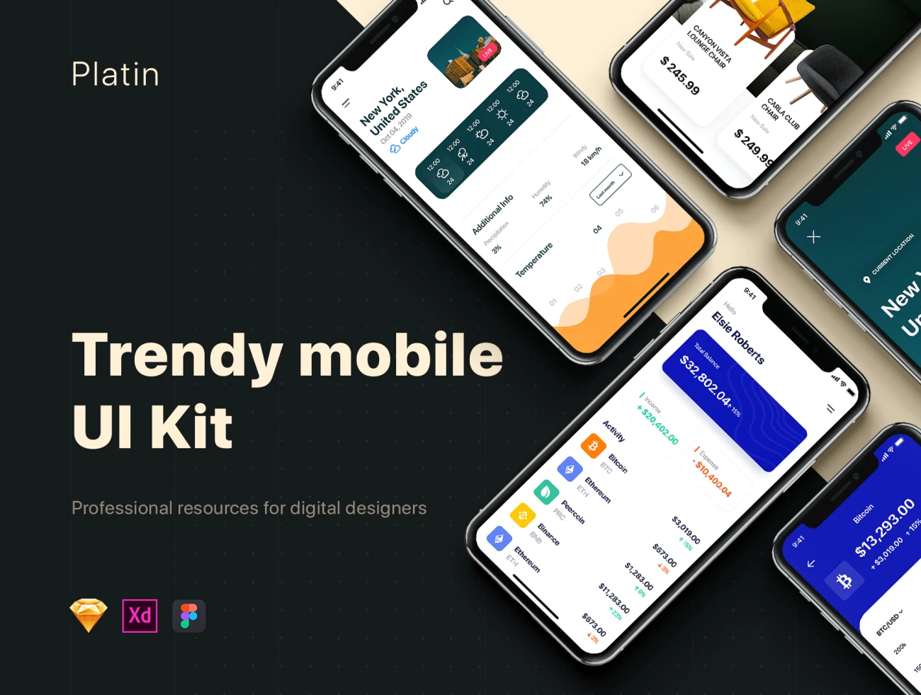 Platin mobile UI Kit 金融理财健身运动旅游出行数据分析移动用户界面设计套件合集-UI/UX-到位啦UI