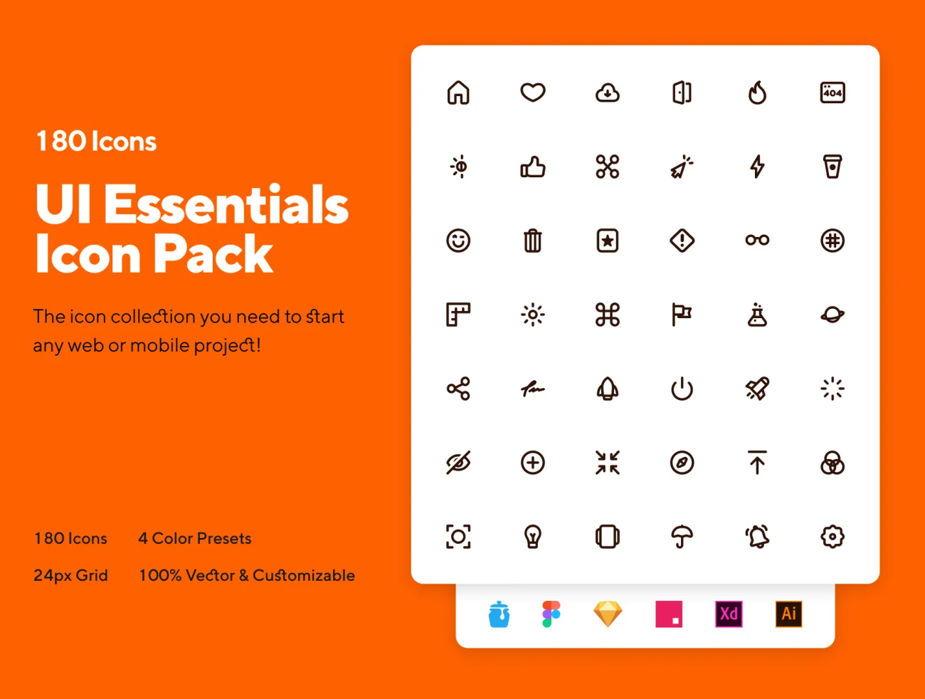 UI Essentials Icon Pack 180个通用必备常用图标合集-3D/图标-到位啦UI