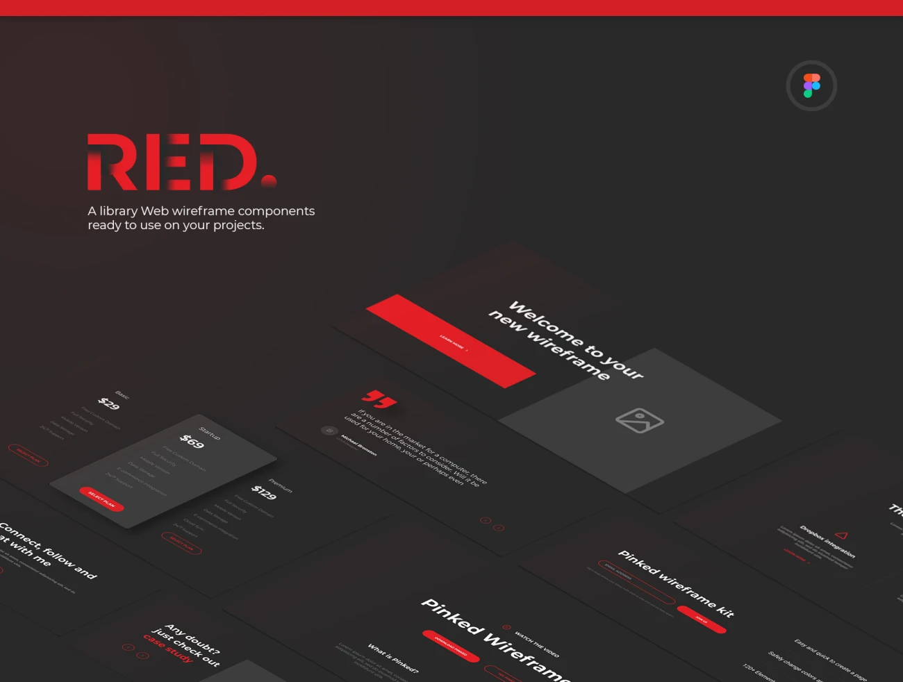 Red Wireframe Kit 红黑线框图应用原型套件-UI/UX-到位啦UI