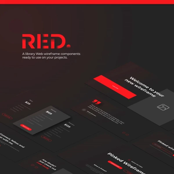 Red Wireframe Kit 红黑线框图应用原型套件