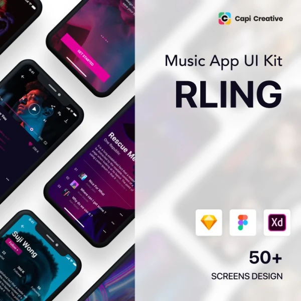 RLing Amazing Music App UI Kit 神奇夜店风音乐app应用UI套件