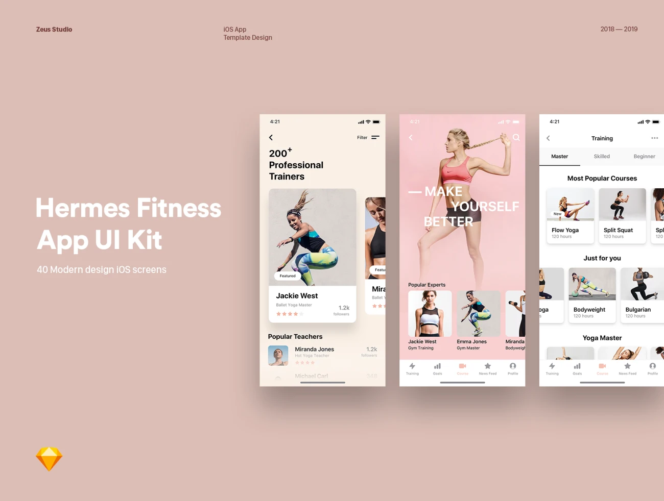Hermes Fitness Mobile App UI Kit 爱马仕健身移动app应用UI套件-UI/UX-到位啦UI