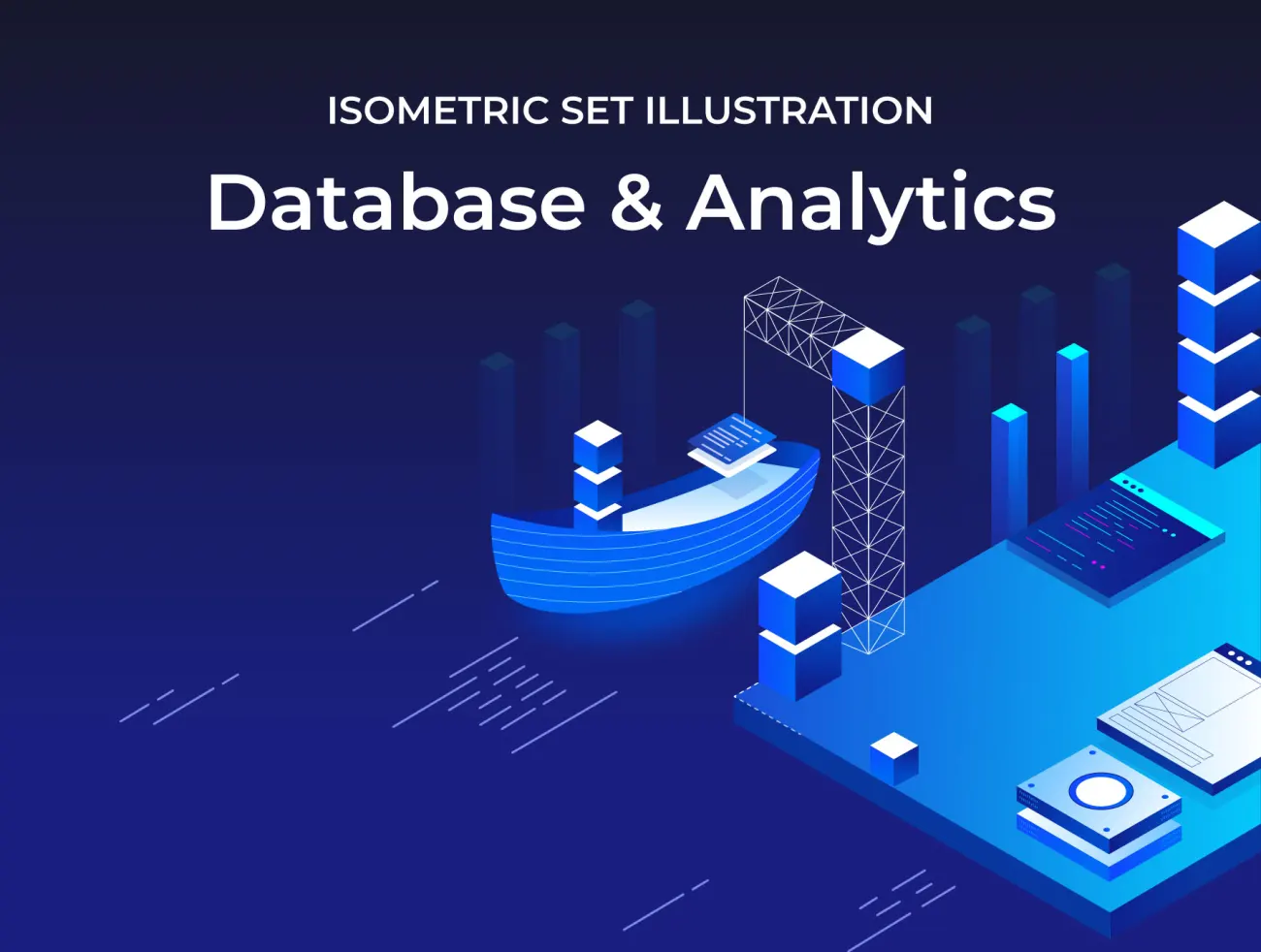 Database Analytics Isometric Illustrations 数据库分析2.5D等距矢量插画数字蓝海-UI/UX、插画-到位啦UI