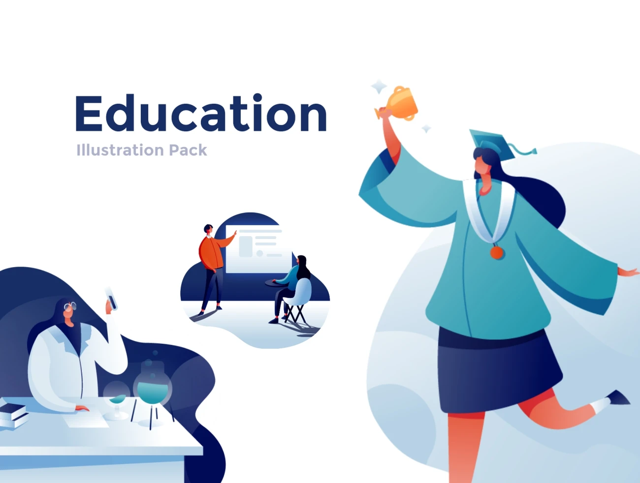 Education Illustration Pack 特色教育插图包-UI/UX、人物插画、人物模特、场景插画、学习生活、插画、教育医疗-到位啦UI