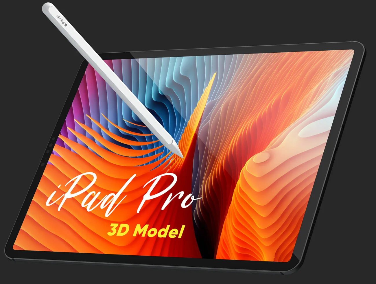 iPad Pro and Apple Pencil 3D Model 苹果平板手写笔 3D模型智能样机-实景样机、手机模型、手表样机、样机、苹果设备-到位啦UI