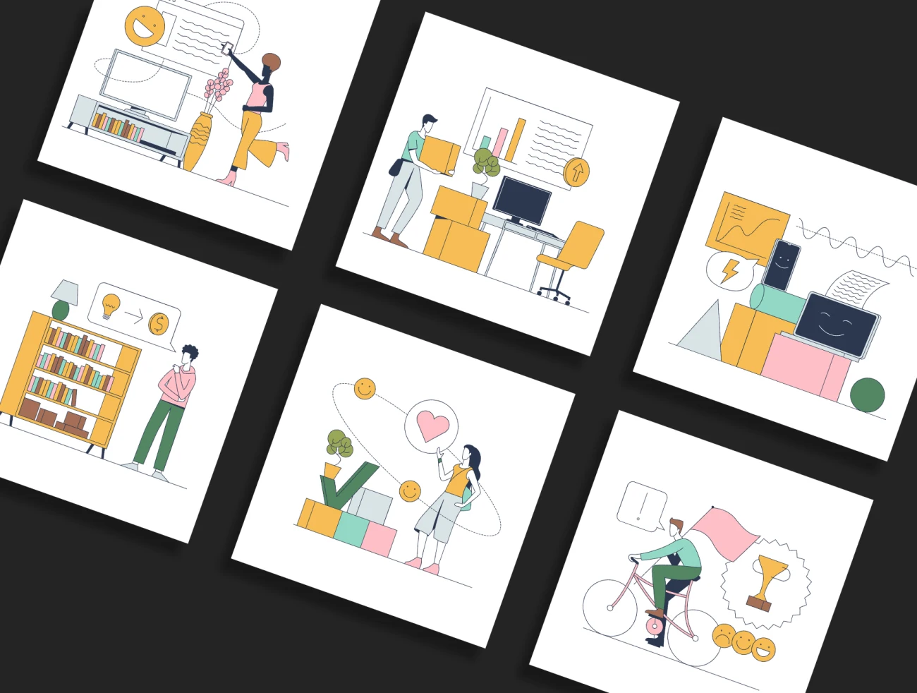 Aventine Illustration Pack 24款简洁模块化矢量插图包含80个预设计模块适用于日常生活线上线下场景-人物模特、场景插画、学习生活、插画-到位啦UI