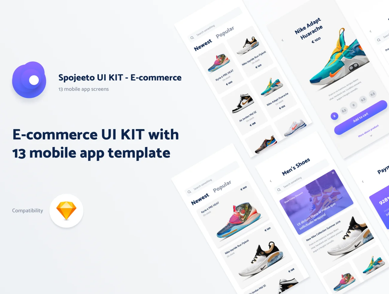 E commerce Spojeeto Mobile App UI Kit 13款时尚运动鞋电商电子商务app应用UI设计套件-UI/UX-到位啦UI