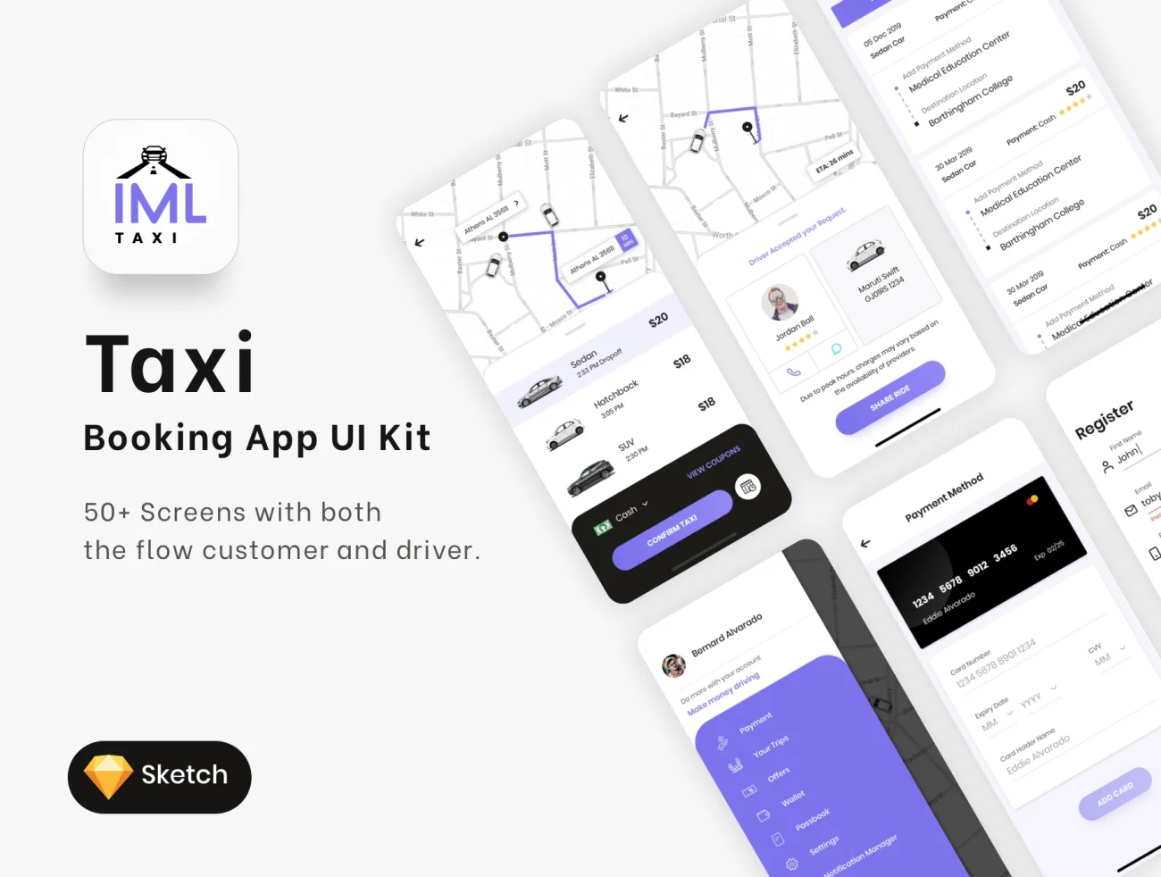 IML UI Kit 出租车预约打车租车应用UI设计套件-UI/UX-到位啦UI