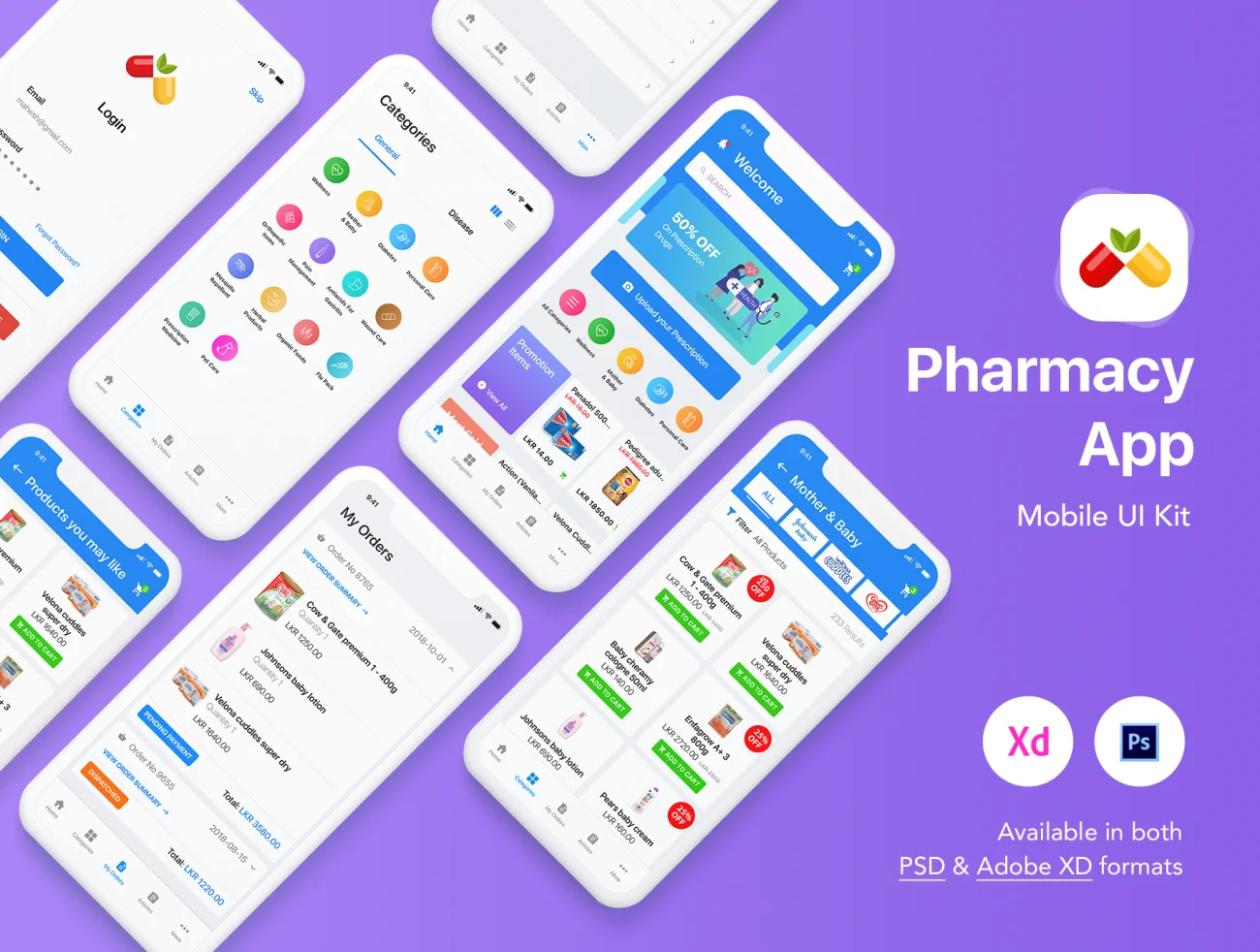 Pharmacy App Mobile UI Kit 中西医药房应用病患平台移动用户界面设计套件-UI/UX-到位啦UI