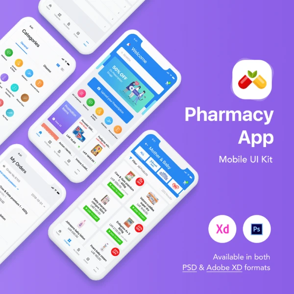 Pharmacy App Mobile UI Kit 中西医药房应用病患平台移动用户界面设计套件