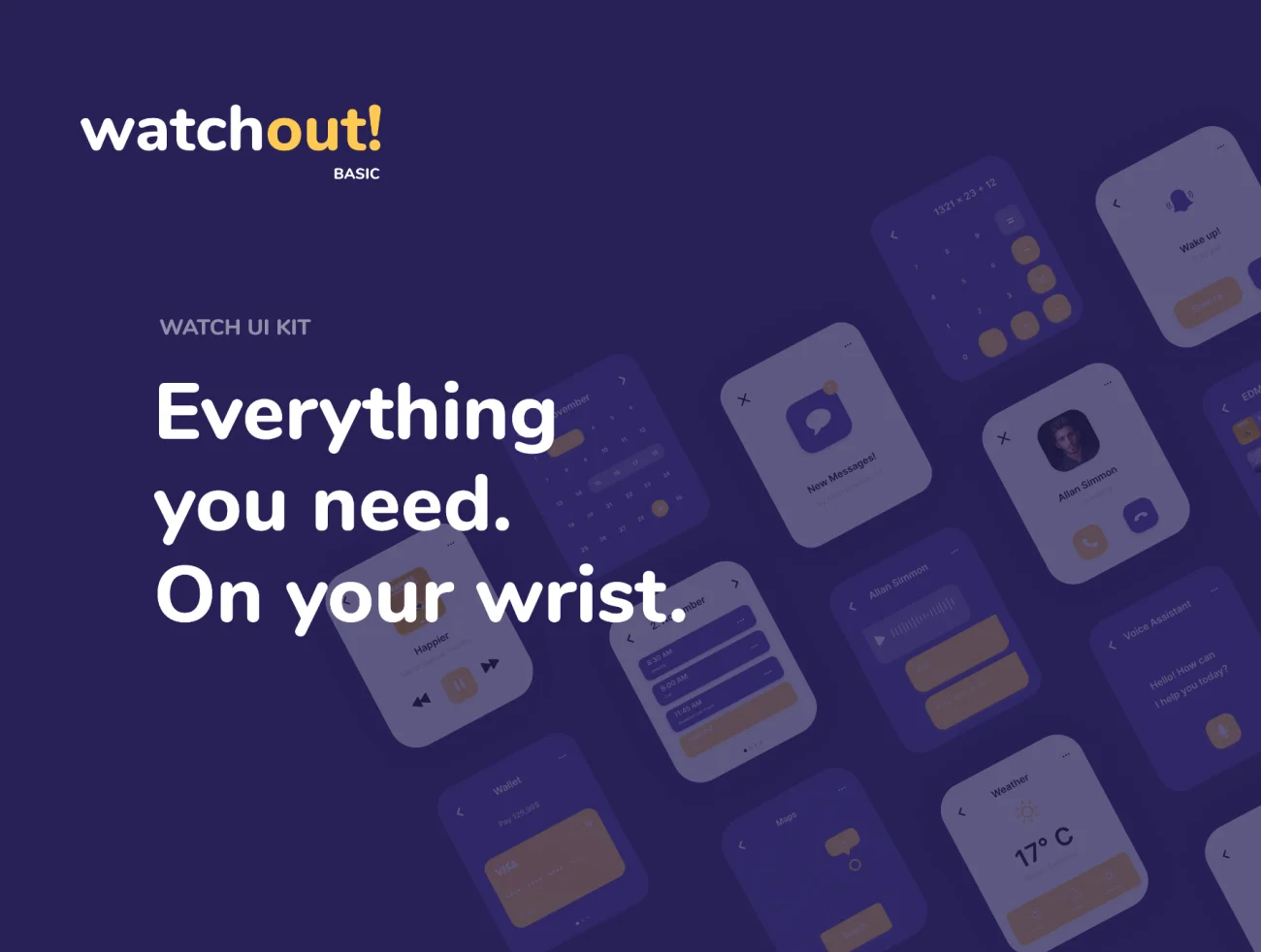 watchout! Basic Watch UI Kit 手表常用必备UI用户界面设计套件-UI/UX-到位啦UI