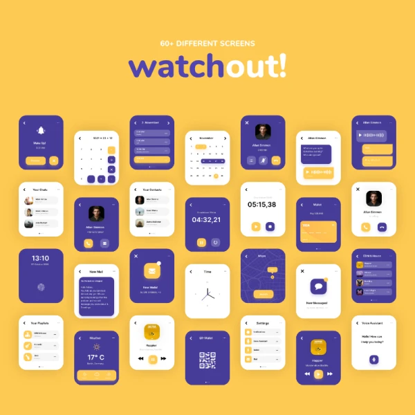 watchout! Basic Watch UI Kit 手表常用必备UI用户界面设计套件