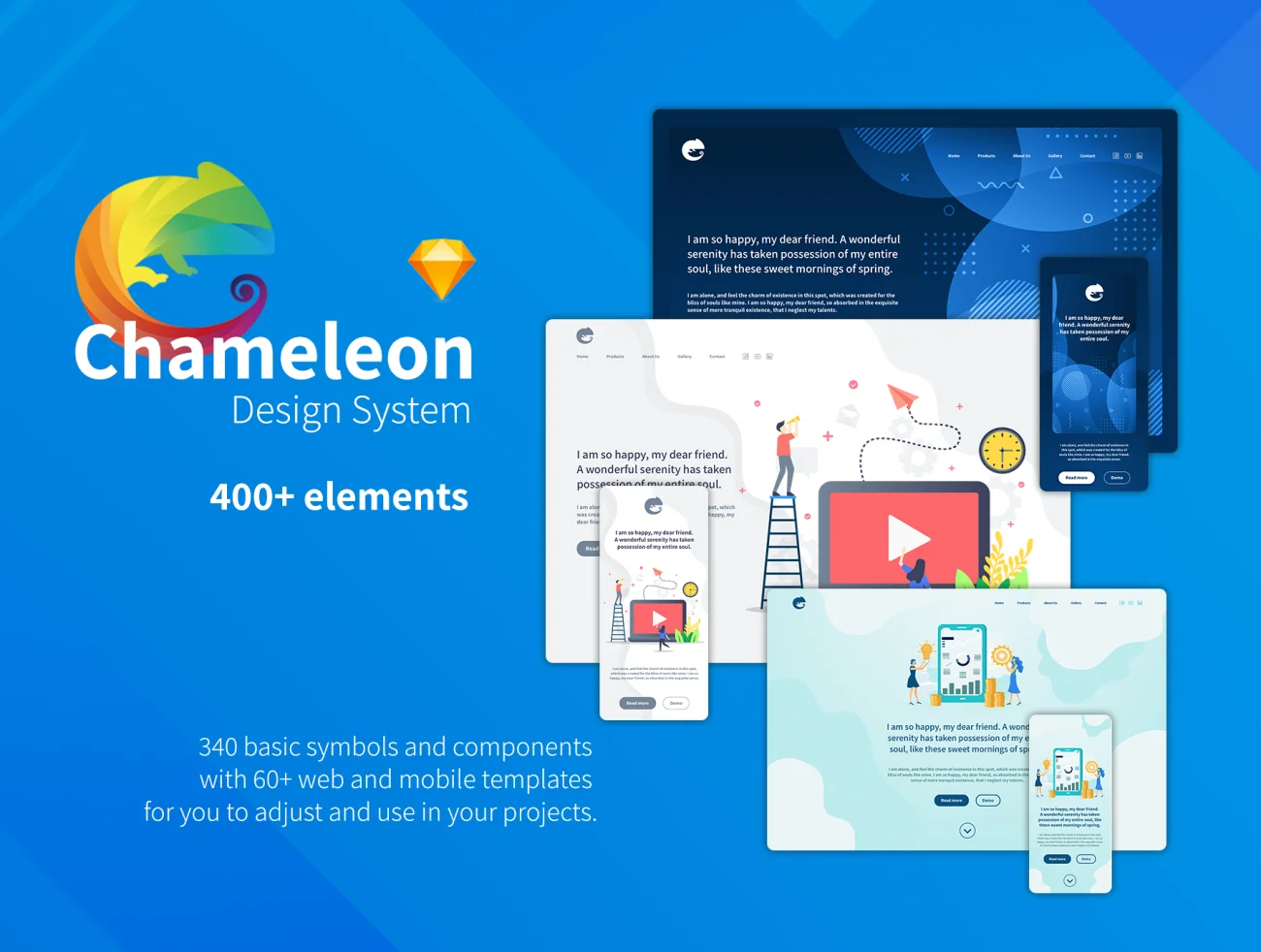 Chameleon Design System for Sketch 包含400个设计元素340个web模块60套模板的变色龙通用设计系统套件-UI/UX、插画、设计元素-到位啦UI