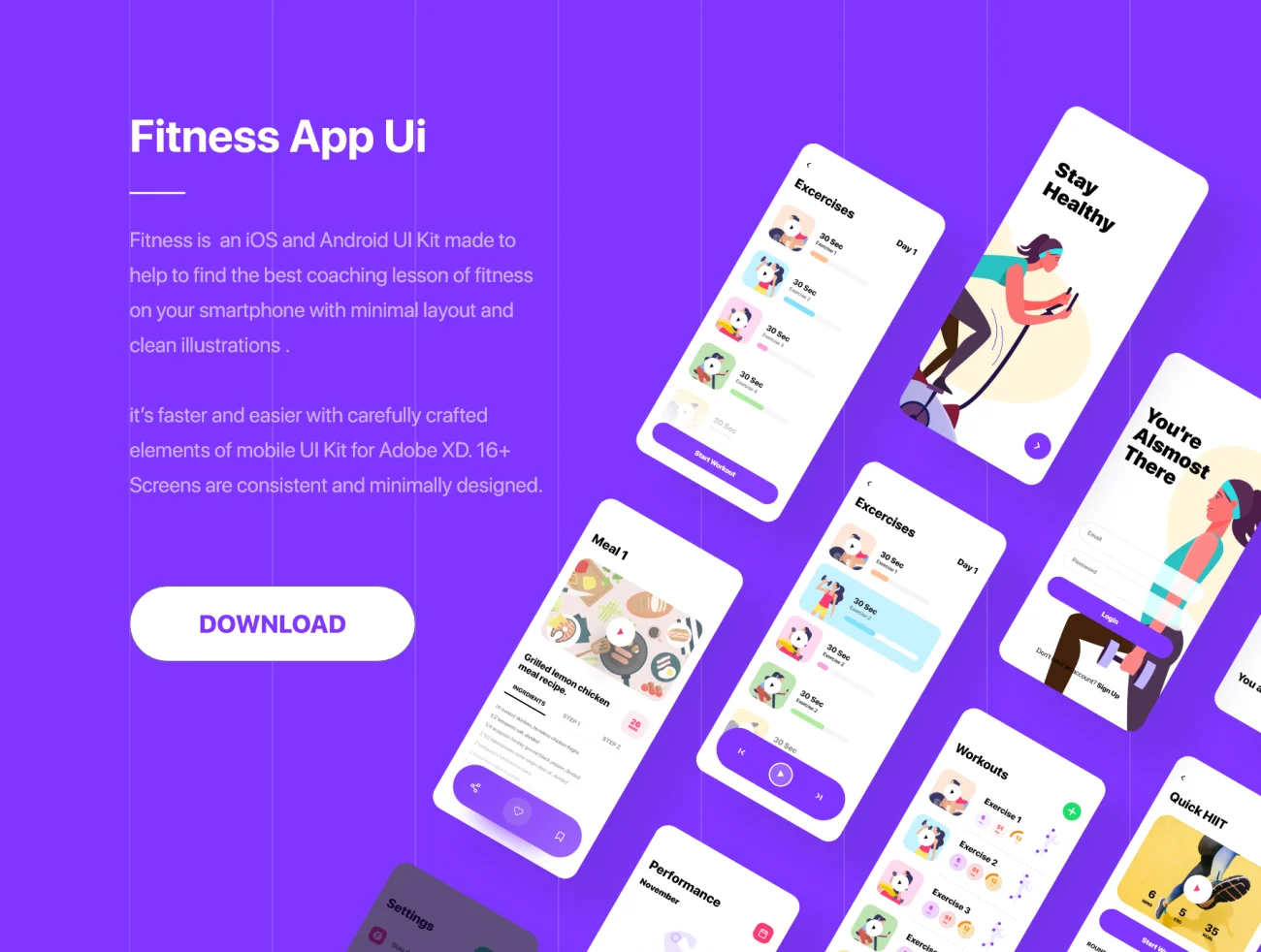 Fitness App Ui 运动健身app应用界面设计套件和矢量运动人物插画-UI/UX、人物插画、场景插画、插画、运动健身-到位啦UI