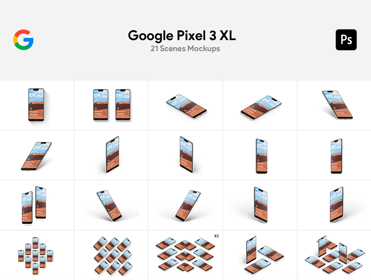 21 Google Pixel 3 XL Mockups(part2) 21个谷歌手机3 XL样机模型-第2部分-产品展示、办公样机、手机模型、样机、简约样机-到位啦UI