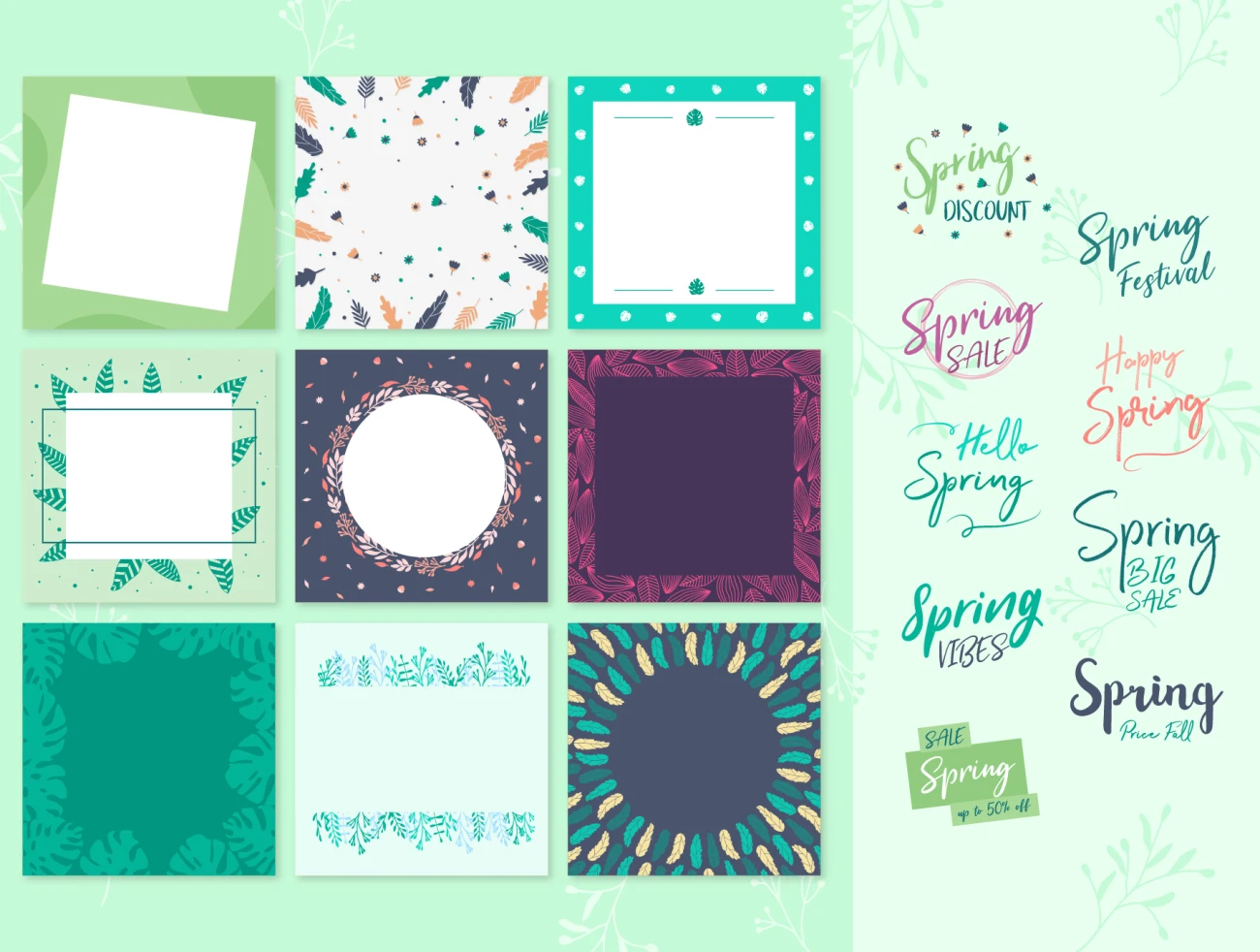 Spring Banner Creator 6款植物绿叶矢量图案背景-背景素材-到位啦UI