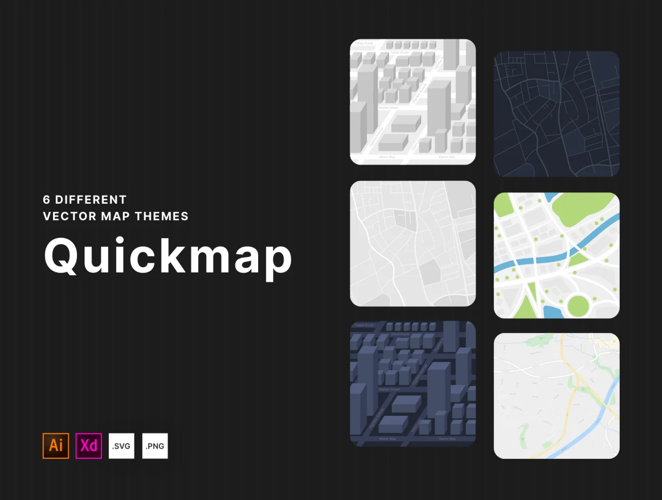 Quickmap 6 Vector Map Styles 6款趣味矢量地图样式主题包-UI/UX、插画-到位啦UI