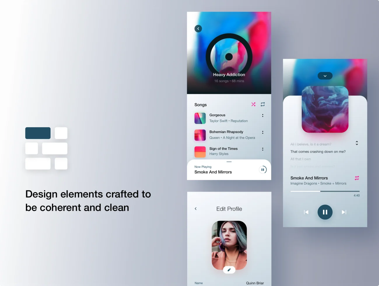 Stream Social Music UI Kit 社交流媒体音乐播放器用户界面设计套件-UI/UX、ui套件、应用、播放器、社交-到位啦UI
