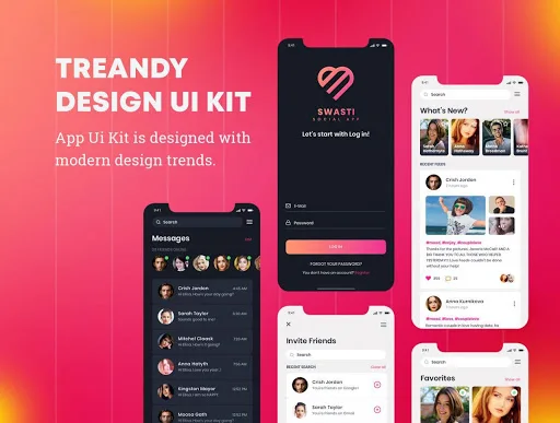 Swasti Social App Ui Kit Sketch Template 时尚现代的社交应用Ui工具包模板-UI/UX-到位啦UI