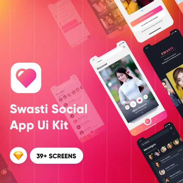 Swasti Social App Ui Kit Sketch Template 时尚现代的社交应用Ui工具包模板