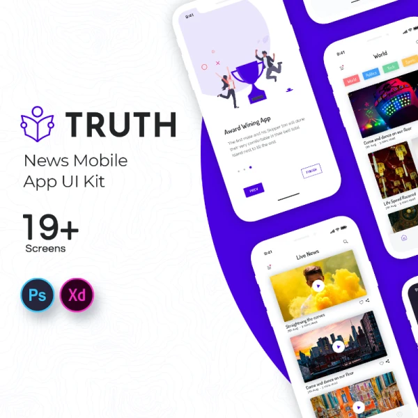 Truth News Mobile App UI Kit xd 新闻手机应用用户界面设计套件 xd