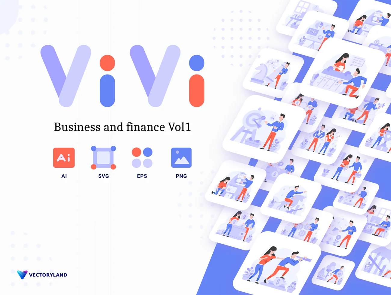 VIVI Vol I 商业财经模块场景化人物背景矢量插画包-人物插画、场景插画、插画-到位啦UI