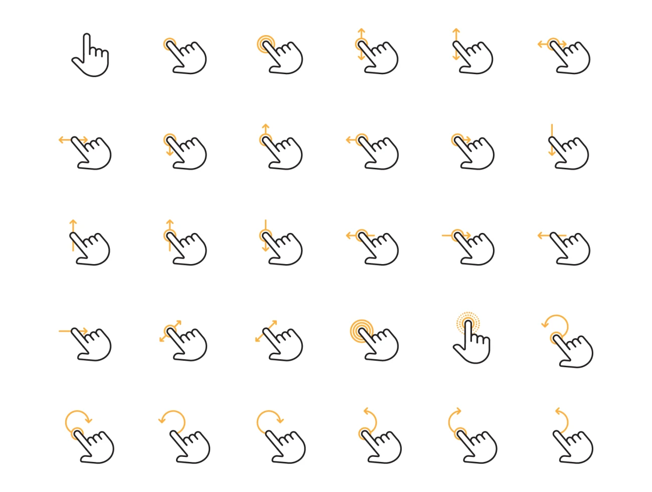 300 Hand Gesture Icon Set 300款交互手指手势三指平移双指移动线条图标合集-3D/图标-到位啦UI