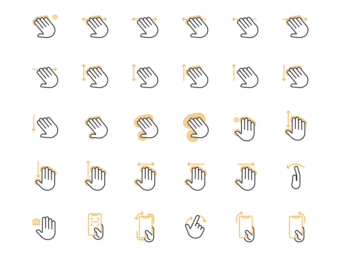 300 Hand Gesture Icon Set 300款交互手指手势三指平移双指移动线条图标合集-3D/图标-到位啦UI