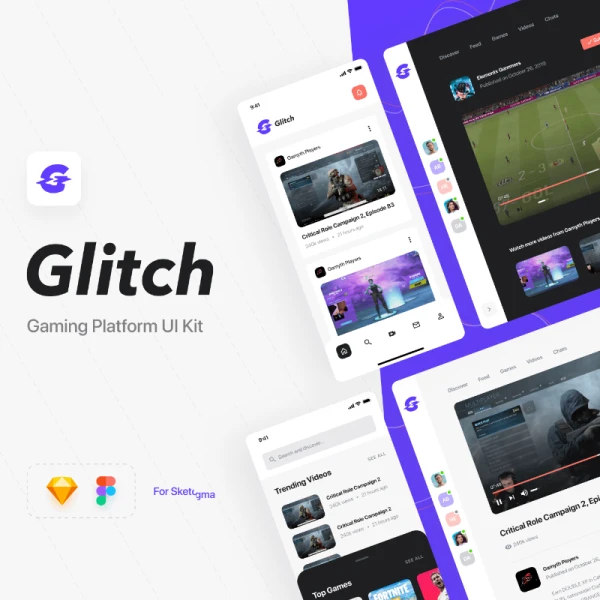 Glitch Gaming Platform UI Kit 游戏平台用户界面套件