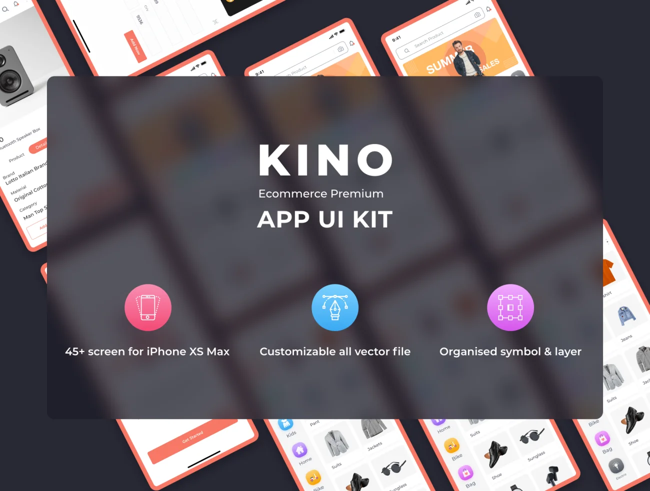 Kino Ecommerce 45屏定制化易用简约电子商务手机应用设计套件-UI/UX-到位啦UI
