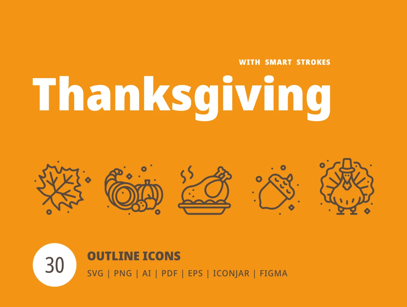 Thanksgiving Line 30款感恩节主题线条矢量图标合集-3D/图标-到位啦UI