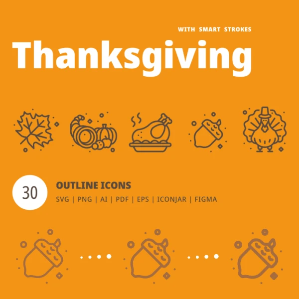 Thanksgiving Line 30款感恩节主题线条矢量图标合集