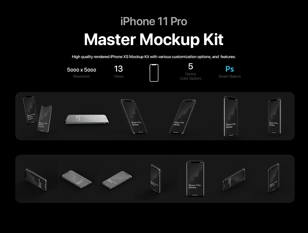 iPhone 11 Pro Master Mockup Kit 苹果手机5k画质智能样机模型套件-产品展示、实景样机、手机模型、样机、简约样机、苹果设备-到位啦UI