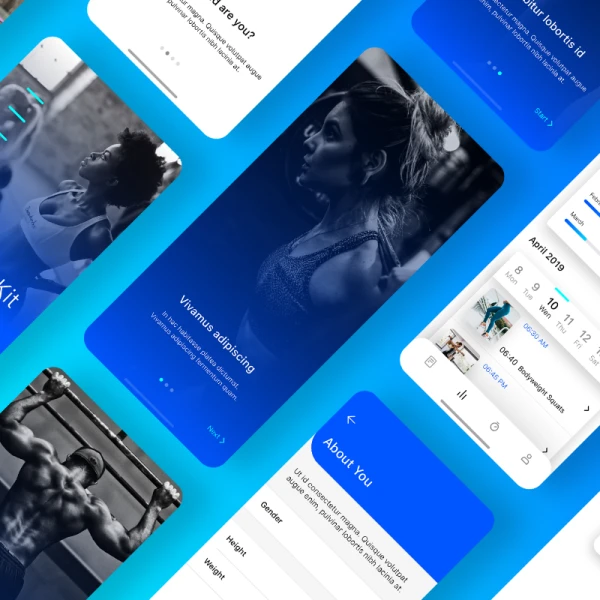 Scaldris Fitness App 30屏蓝色全套健身手机应用设计套件