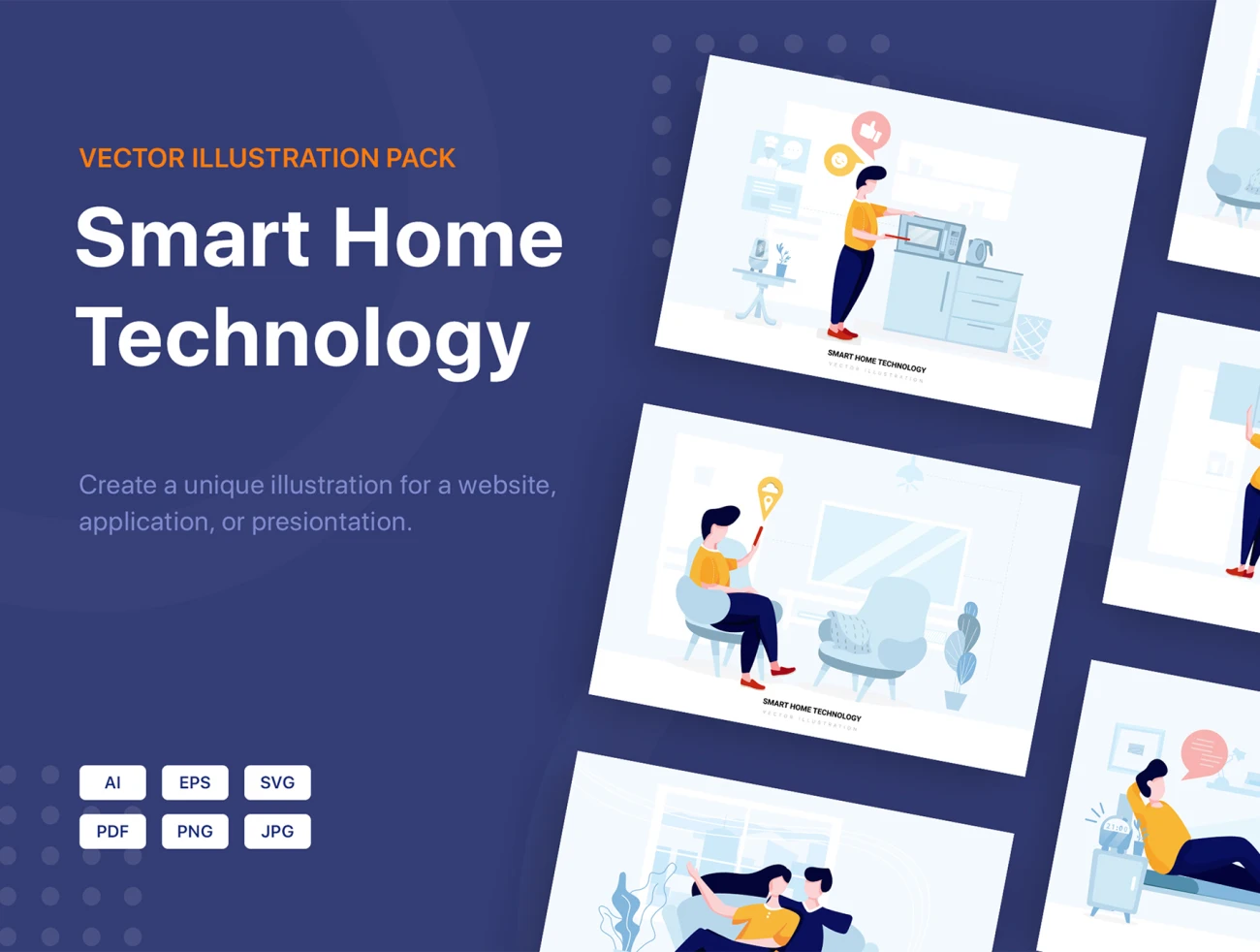 Scorpius Smart Home Technology Vector Scenes 智能家居技术使用场景矢量插画合集-插画-到位啦UI