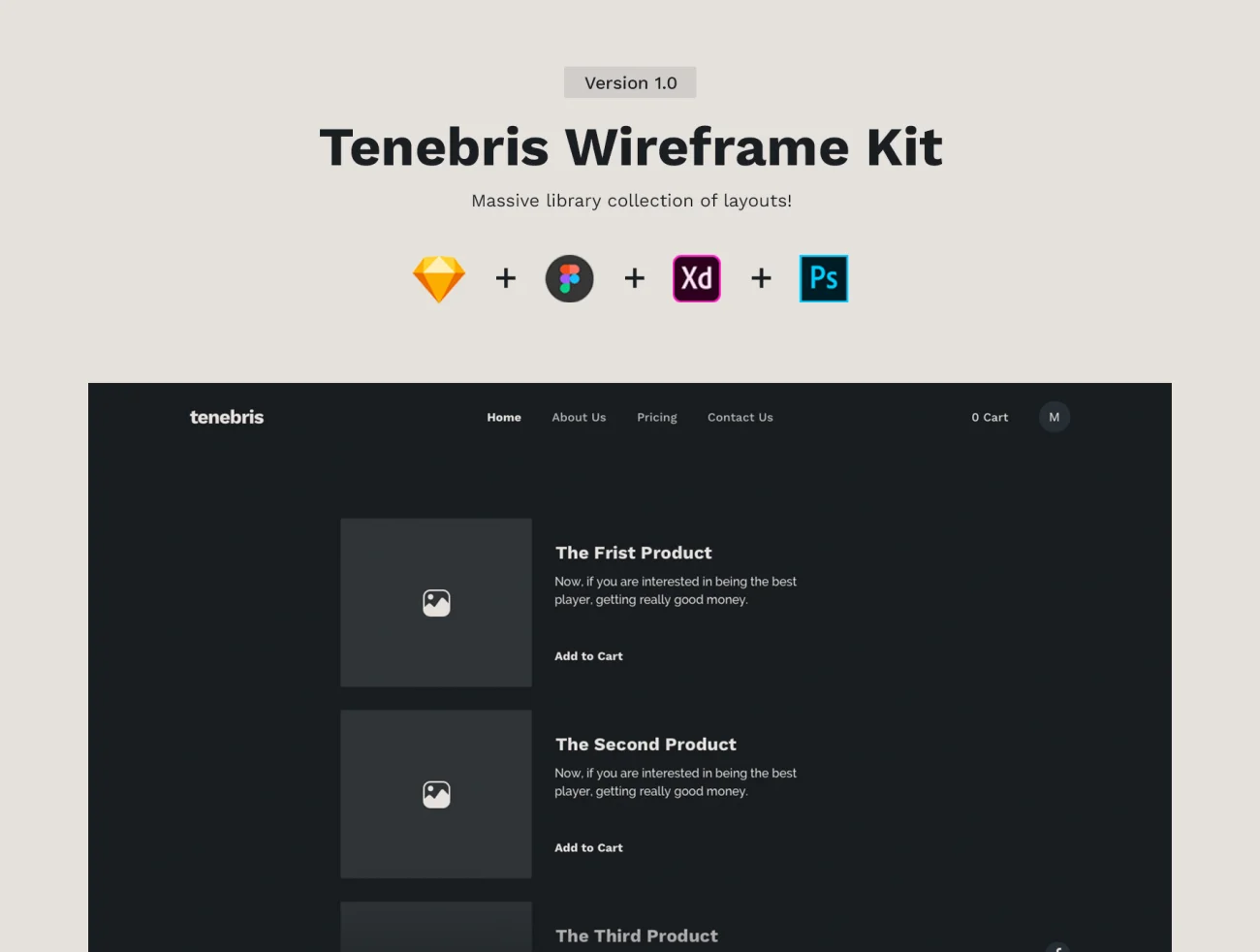 Tenebris Wireframe Kit 200+layouts web线框原型套件-UI/UX-到位啦UI