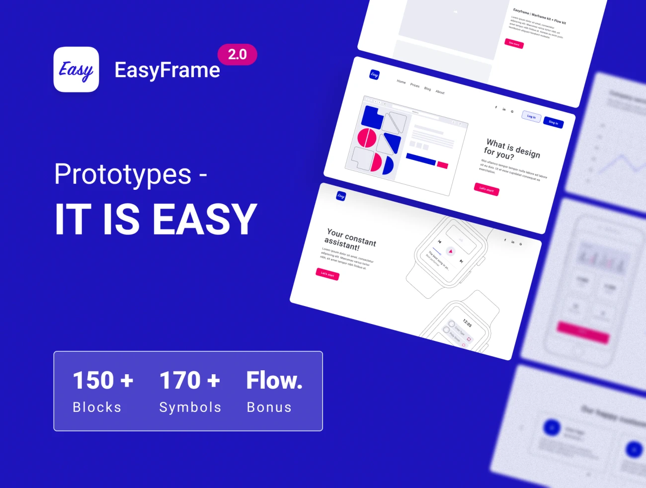 EasyFrame 2 0 Wireframe kit Flow Kit 150+个功能模块原型线框设计套件-UI/UX-到位啦UI